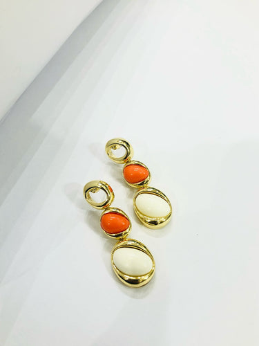Orange Pearl Golden Earrings
